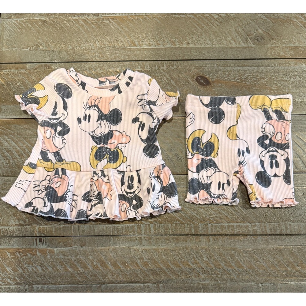 Disney Junior Minnie Mouse Pink Ribbed Shirt & Shorts Set –‎ Size 3–6 Months